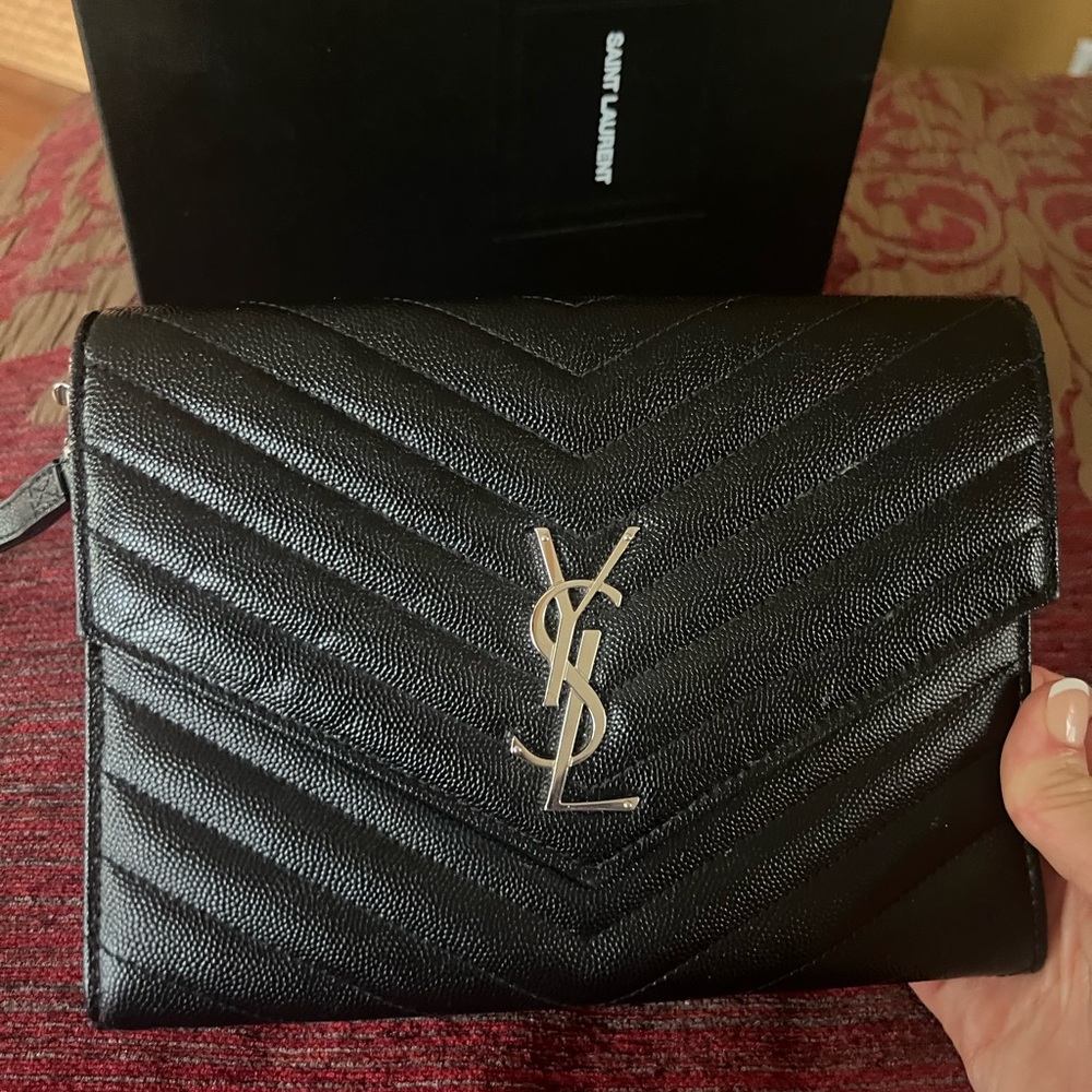 Saint Laurent Black Chevron Quilted Clutch